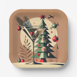 Retro 50s Jet Set Christmas Tree Martini Paper Plate