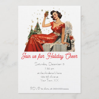 Retro 50's Lady in Red Christmas Party Invitation