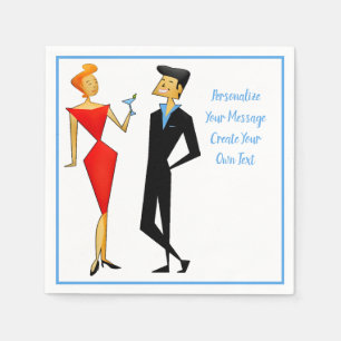 Retro 50s Man Woman Couple Cocktail Party Napkin