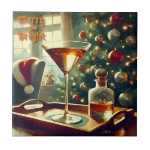 Retro 50s Manhattan Martini For Santa Ceramic Tile
