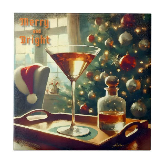 Retro 50s Manhattan Martini For Santa Ceramic Tile (Front)