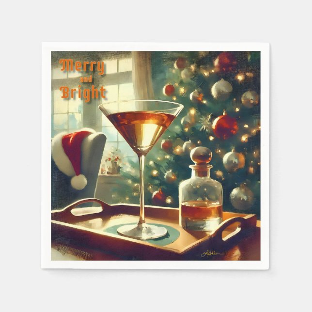 Retro 50s Manhattan Martini For Santa Napkin (Front)