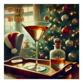 Retro 50s Manhattan Martini For Santa Poster