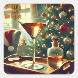 Retro 50s Manhattan Martini For Santa Square Sticker