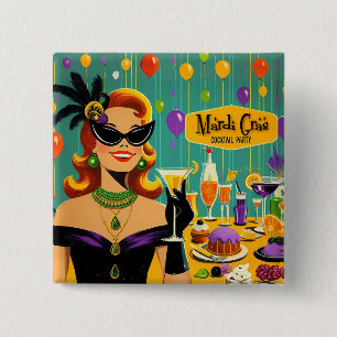 Retro 50s Mardi Gras Cocktail Party 15 Cm Square Badge