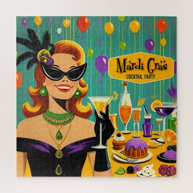 Retro 50s Mardi Gras Cocktail Party Jigsaw Puzzle (Vertical)