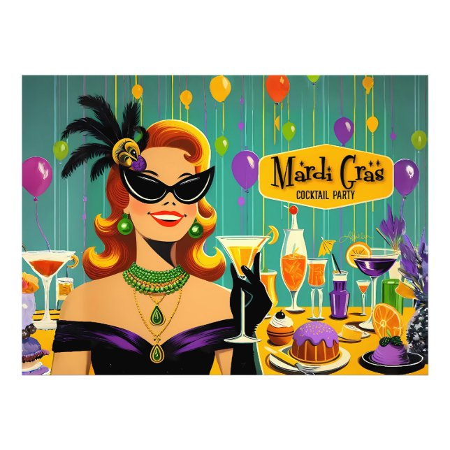 Retro 50s Mardi Gras Cocktail Party Photo Print (Front)