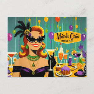 Retro 50s Mardi Gras Cocktail Party Postcard