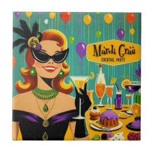 Retro 50s Mardi Gras Martini Cocktail Party Ceramic Tile