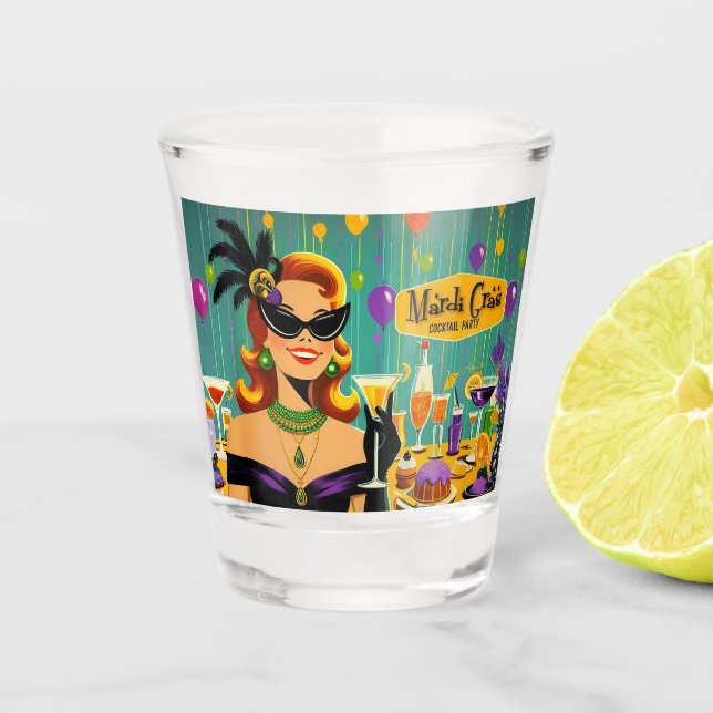 Retro 50s Mardi Gras Martini Cocktail Party Shot Glass (Front)
