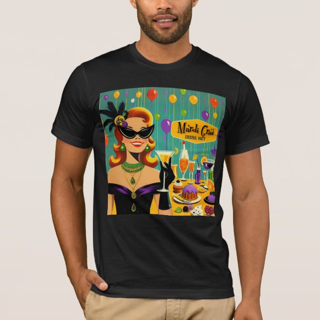 Retro 50s Mardi Gras Martini Cocktail Party T-Shirt (Front)