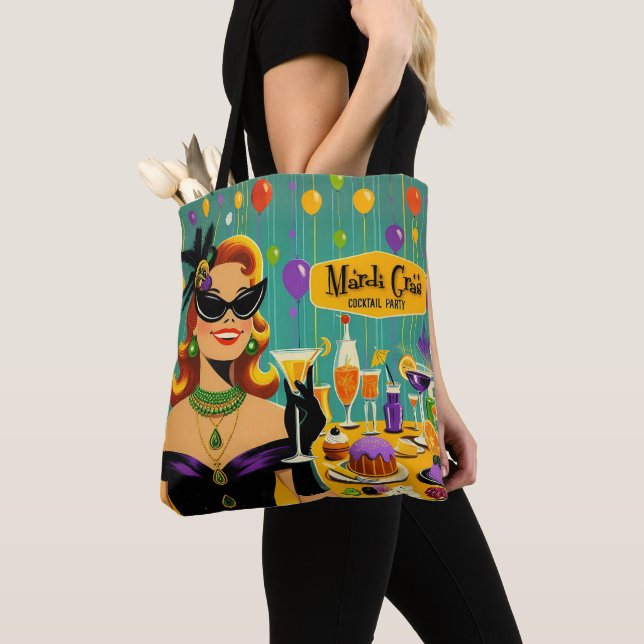 Retro 50s Mardi Gras Martini Cocktail Party Tote Bag (Close Up)