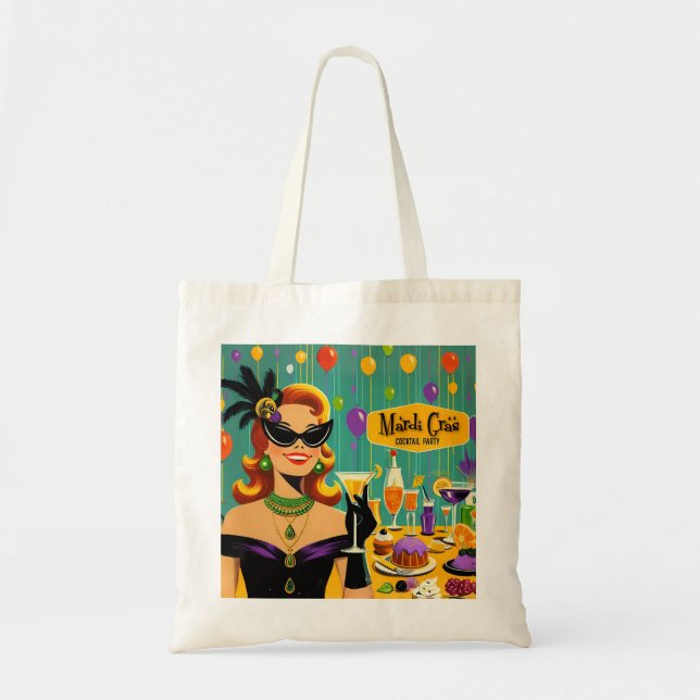 Retro 50s Mardi Gras Martini Cocktail Party Tote Bag (Front)