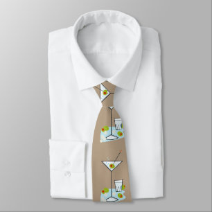 Retro 50s Martini Glass Party Time (Dk. Beige) Tie