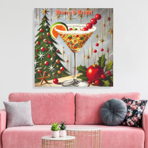 Retro 50s Merry Bright Christmas Candy Cocktail Canvas Print