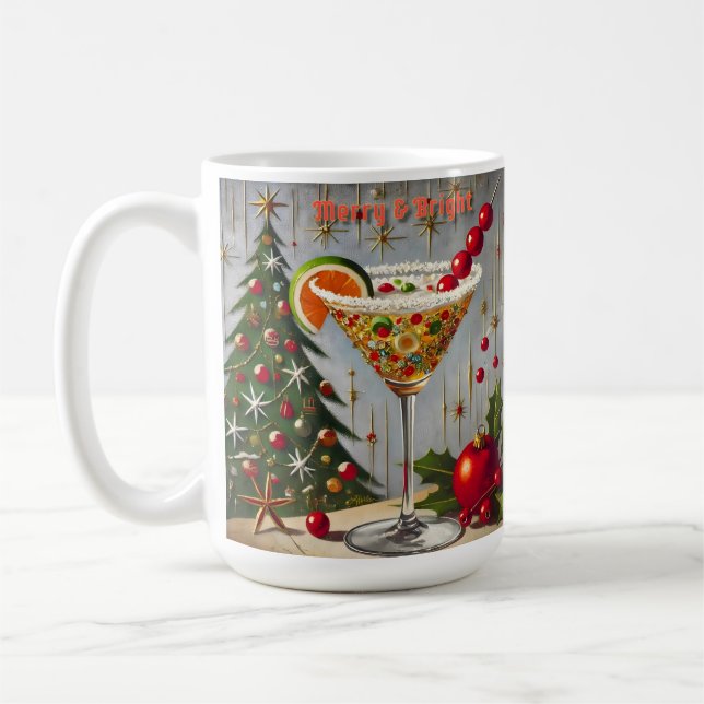 Retro 50s Merry Bright Christmas Candy Cocktail Coffee Mug (Left)