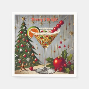 Retro 50s Merry Bright Christmas Candy Cocktail Napkin