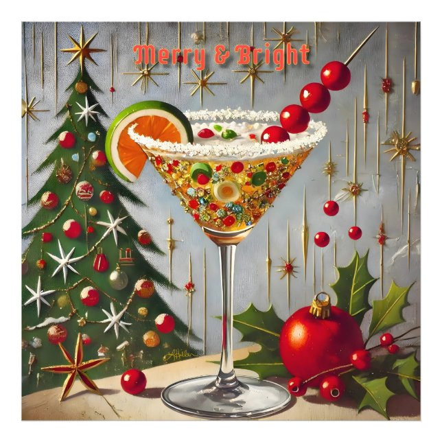 Retro 50s Merry Bright Christmas Candy Cocktail Photo Print (Front)