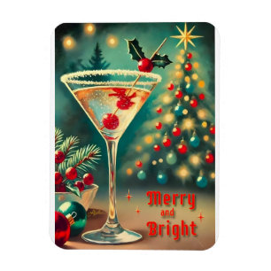 Retro 50s Merry Bright Christmas Cocktail Martini Magnet