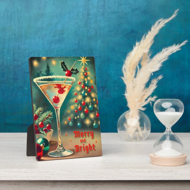 Retro 50s Merry Bright Christmas Cocktail Martini Plaque (Side)