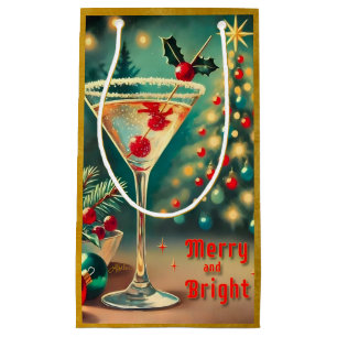 Retro 50s Merry Bright Christmas Cocktail Martini Small Gift Bag