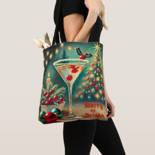 Retro 50s Merry Bright Christmas Cocktail Martini Tote Bag