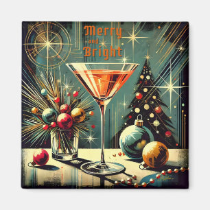Retro 50s Merry & Bright Christmas Martini Magnet
