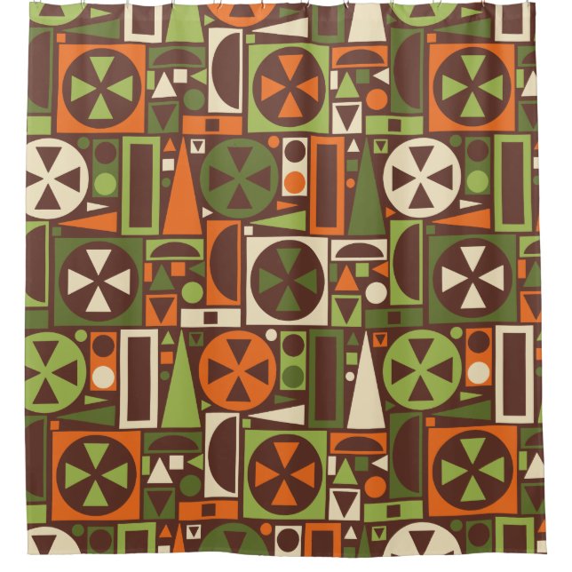 Retro 50s Mid-Century Modern Geometric Abstract Shower Curtain (Front)
