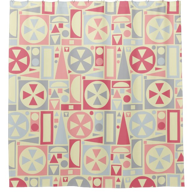 Retro 50s Mid-Century Modern Geometric Pink Mod Shower Curtain (Front)