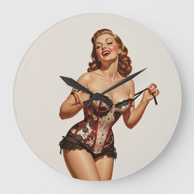 Retro 50's Pin-up Beauty Large Clock (Front)