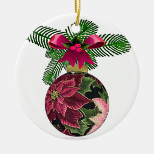 Retro 50s Poinsettia Burgundy Ornament