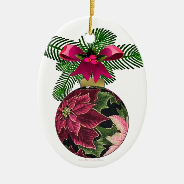 Retro 50s Poinsettia Burgundy Ornament (Front)