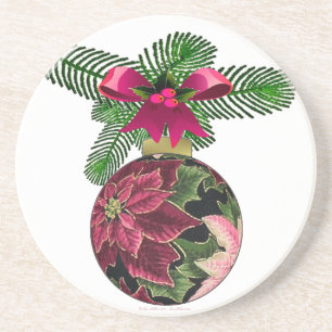 Retro 50s Poinsettia Burgundy Ornament Coaster