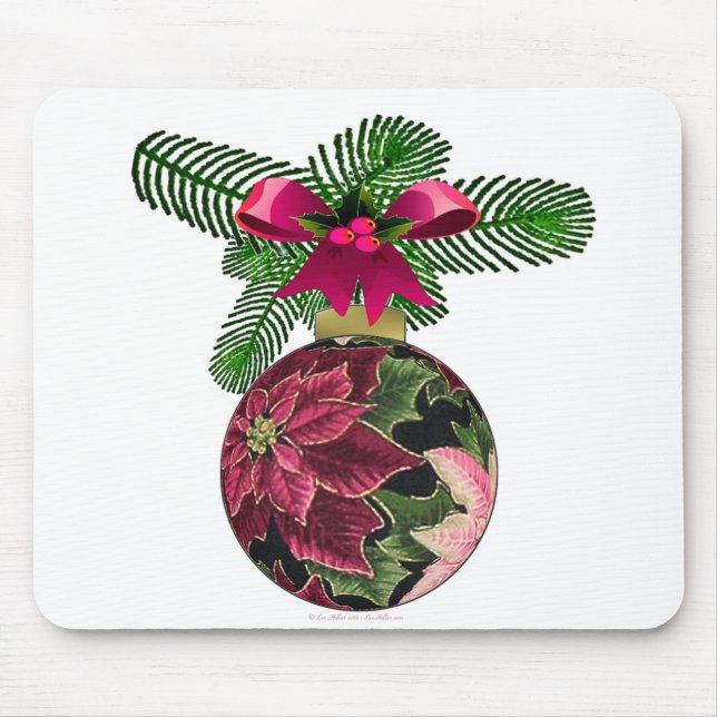 Retro 50s Poinsettia Burgundy Ornament Mouse Pad (Front)