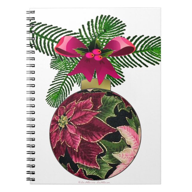 Retro 50s Poinsettia Burgundy Ornament Notebook (Front)