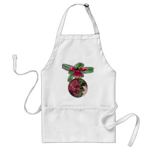 Retro 50s Poinsettia Burgundy Ornament Standard Apron