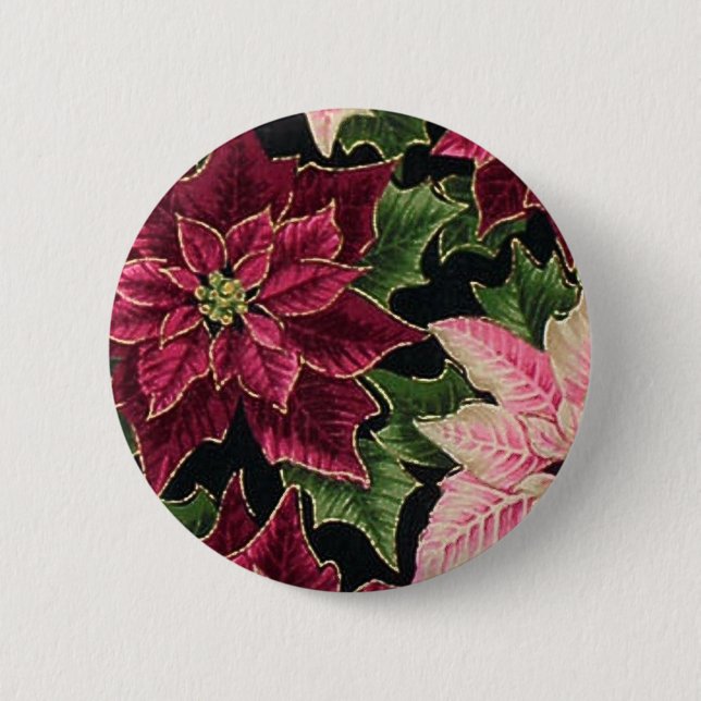 Retro 50s Poinsettia Burgundy Pink 6 Cm Round Badge (Front)