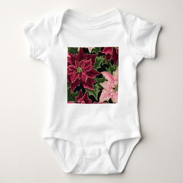 Retro 50s Poinsettia Burgundy Pink Baby Bodysuit (Front)