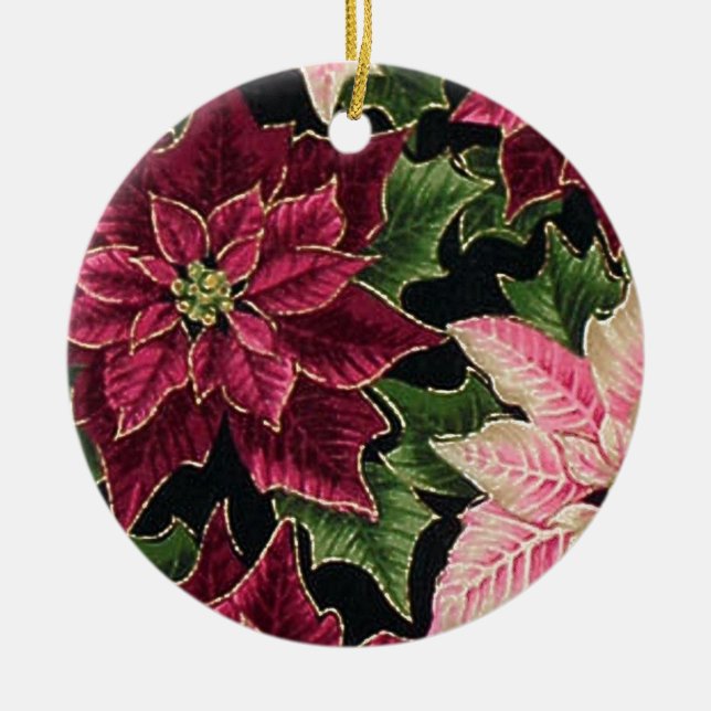 Retro 50s Poinsettia Burgundy Pink Ceramic Ornament (Front)