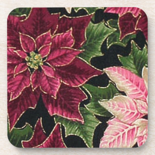Retro 50s Poinsettia Burgundy Pink Coaster
