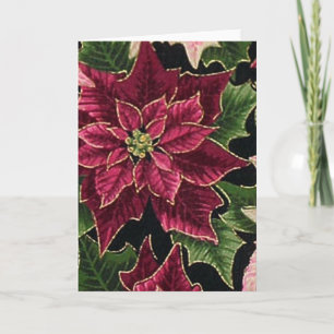 Retro 50s Poinsettia Burgundy Pink Holiday Card