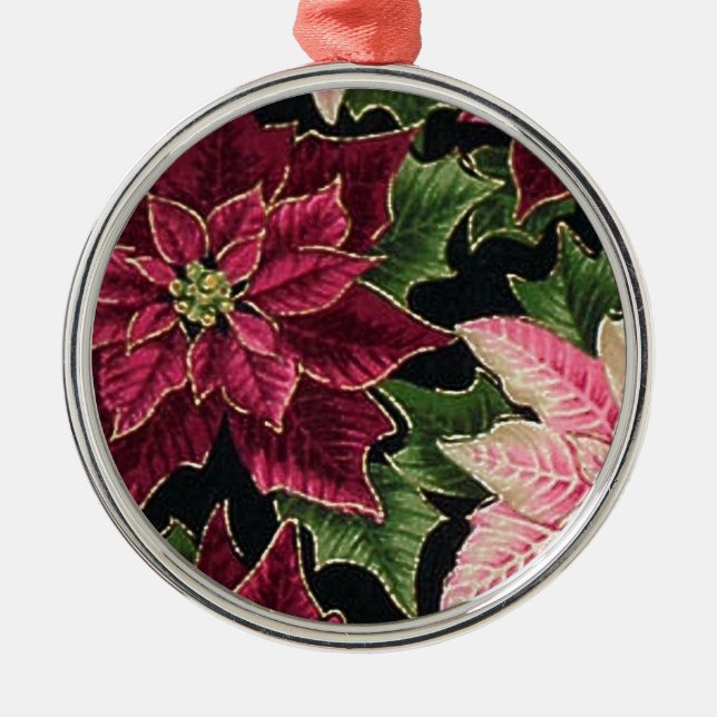 Retro 50s Poinsettia Burgundy Pink Metal Ornament (Front)