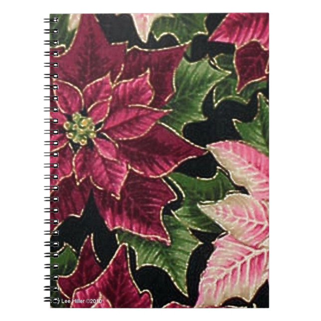 Retro 50s Poinsettia Burgundy Pink Notebook (Front)