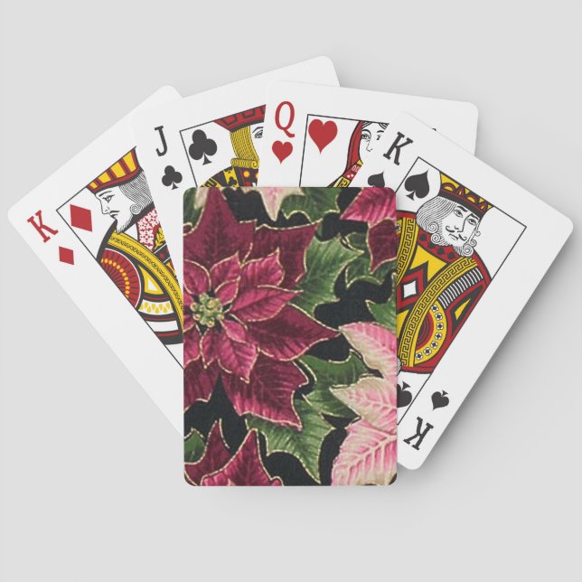 Retro 50s Poinsettia Burgundy Pink Playing Cards (Back)