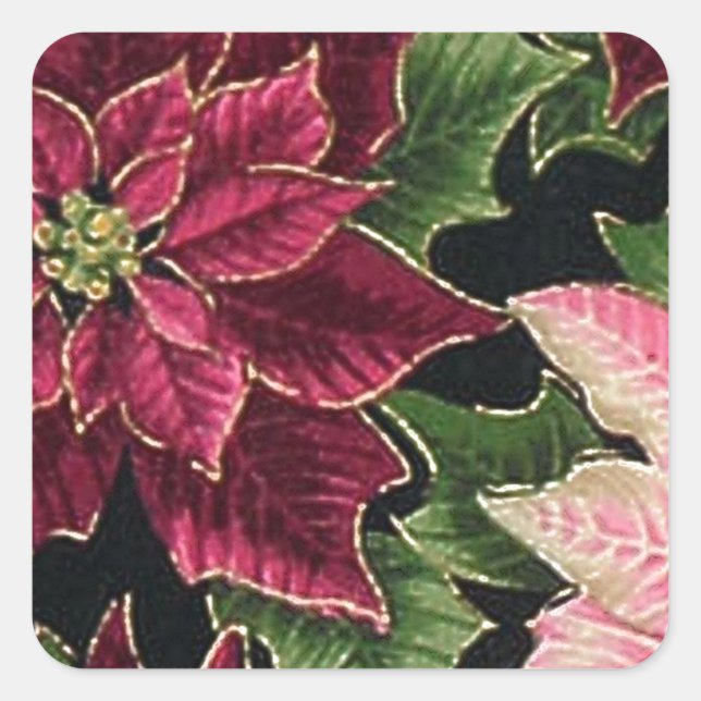 Retro 50s Poinsettia Burgundy Pink Square Sticker (Front)