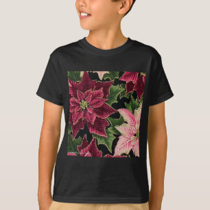 Retro 50s Poinsettia Burgundy Pink T-Shirt