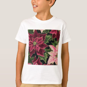 Retro 50s Poinsettia Burgundy Pink T-Shirt