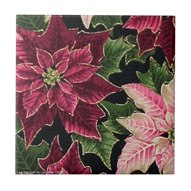 Retro 50s Poinsettia Burgundy Pink Tile (Front)