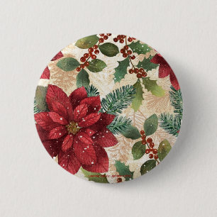 Retro 50s Poinsettia Red Green Cream 6 Cm Round Badge
