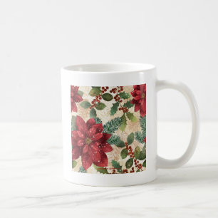 Retro 50s Poinsettia Red Green Cream Coffee Mug